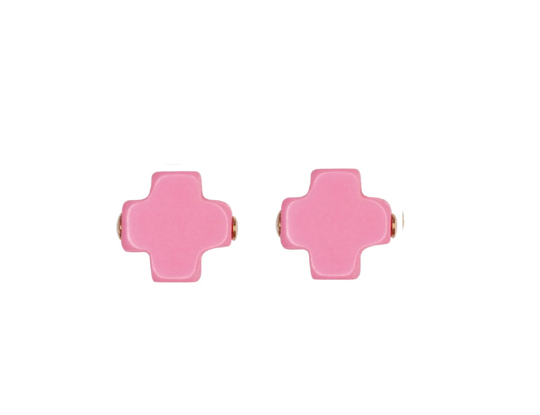Enewton: Signature Cross Stud Earrings in Bright Pink