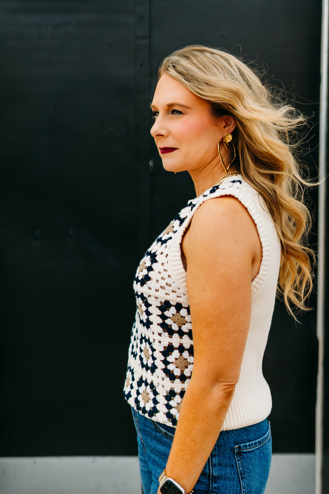 Karen Kane: Patchwork Crochet sweater Tank in Multi color