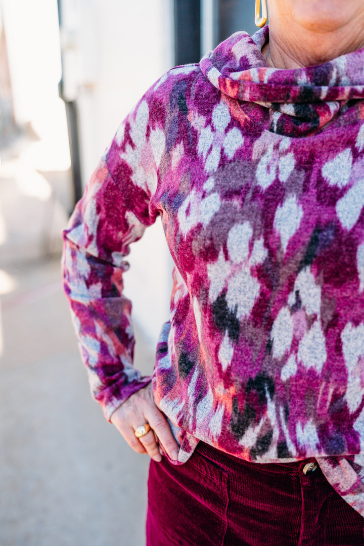 Tribal: Drop Shoulder Cowl Neck Sweater in Red Plum - 4784O-3603