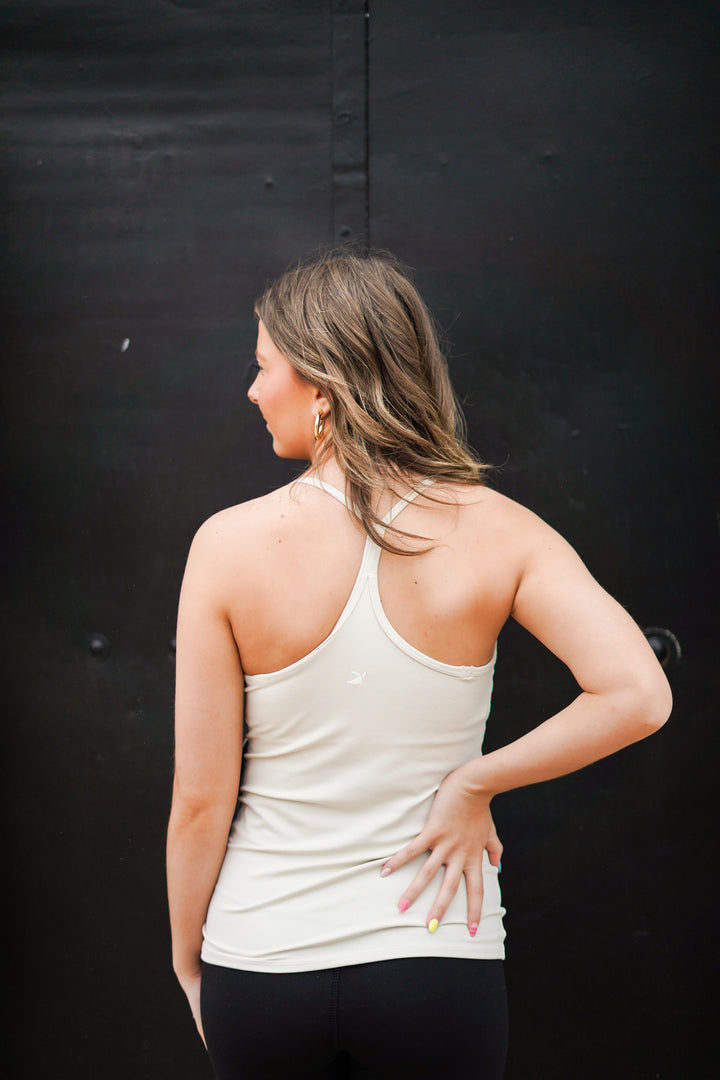 Glyder: Spaghetti Strap Tank in Off-White