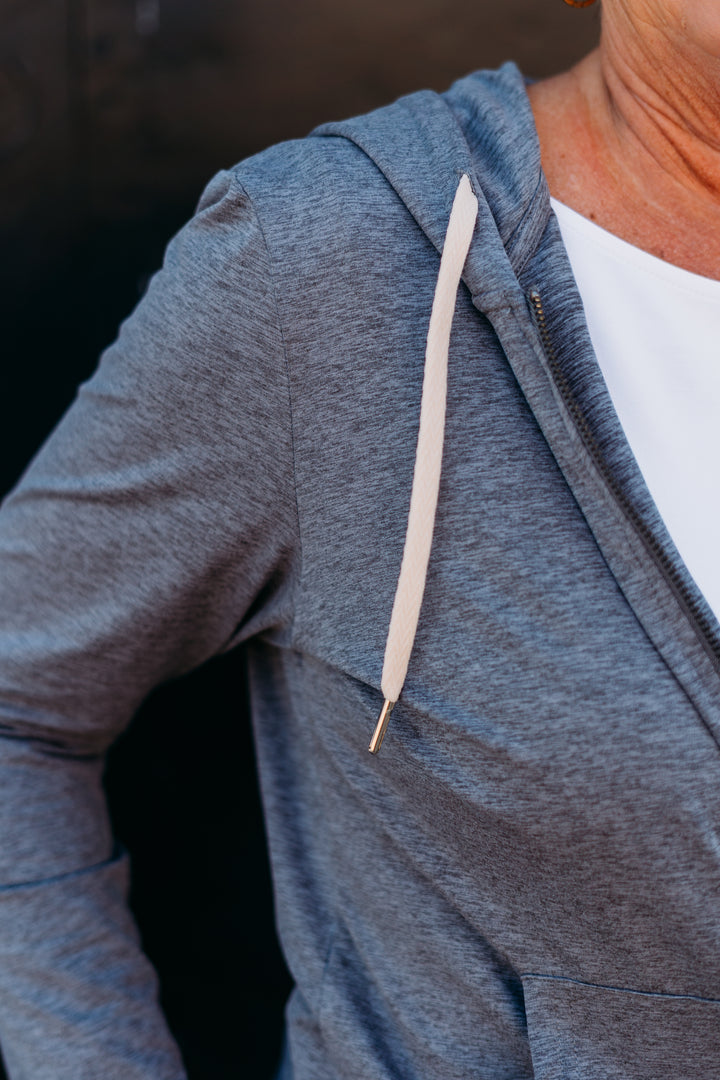 Glyder: On the Go Lightweight Zip Up Hoodie in Ash Grey Marble