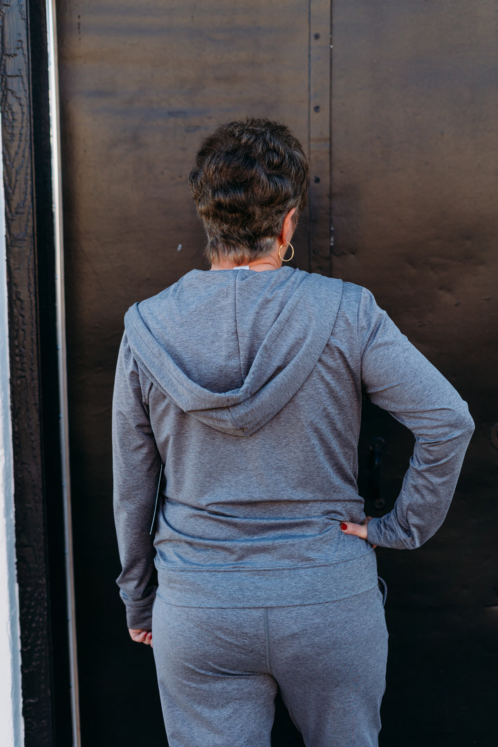 Glyder: On the Go Lightweight Zip Up Hoodie in Ash Grey Marble