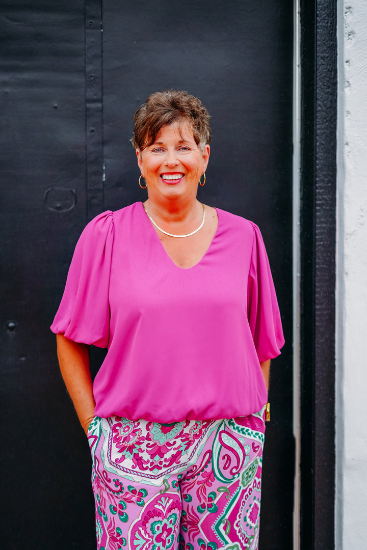 Karen Kane: Puff Sleeve Top in Orchid