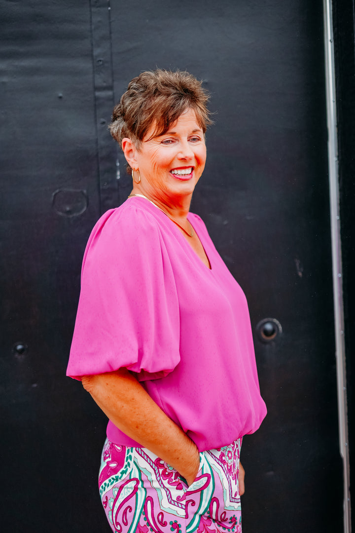 Karen Kane: Puff Sleeve Top in Orchid