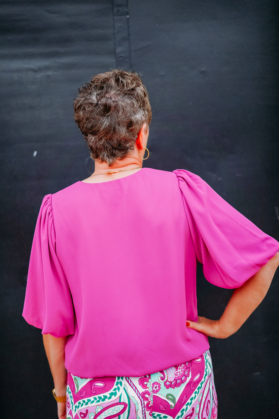 Karen Kane: Puff Sleeve Top in Orchid