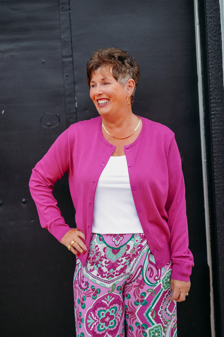 Karen Kane: Long Sleeve Cardigan Sweater in Orchid