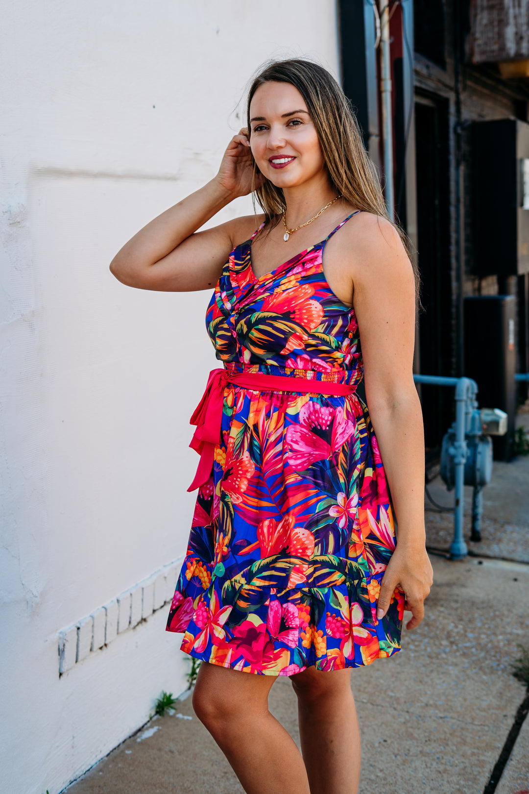 Joy Joy: Spagetti Strape Flounce Hem Dress in Hawaiian Bliss