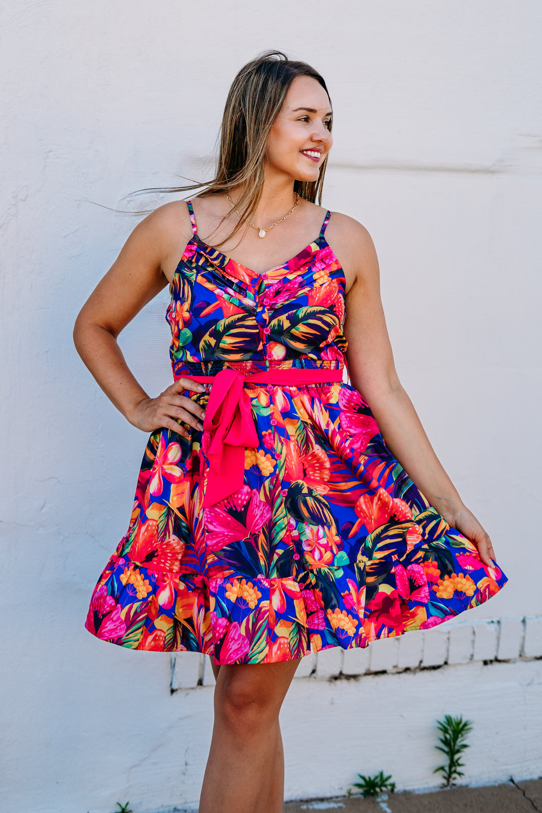 Joy Joy: Spagetti Strape Flounce Hem Dress in Hawaiian Bliss
