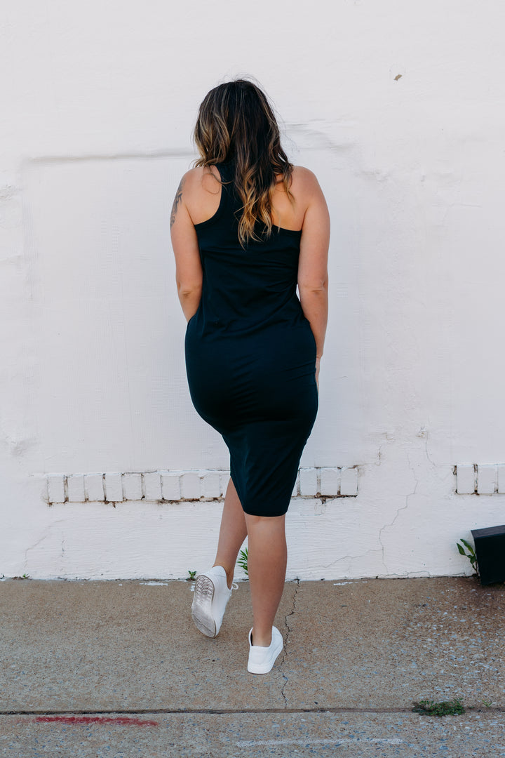 Gylder: Breezy Midi Dress in Black