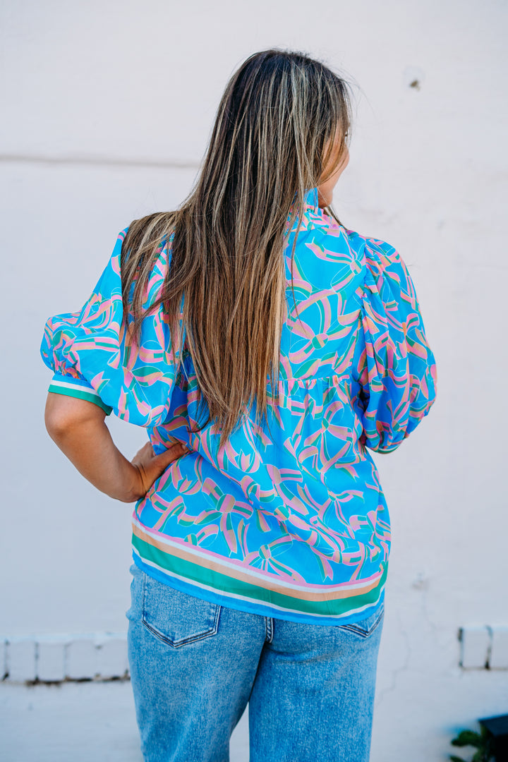 Jade: High Neck Puff Sleeve Top in Pastel Palate