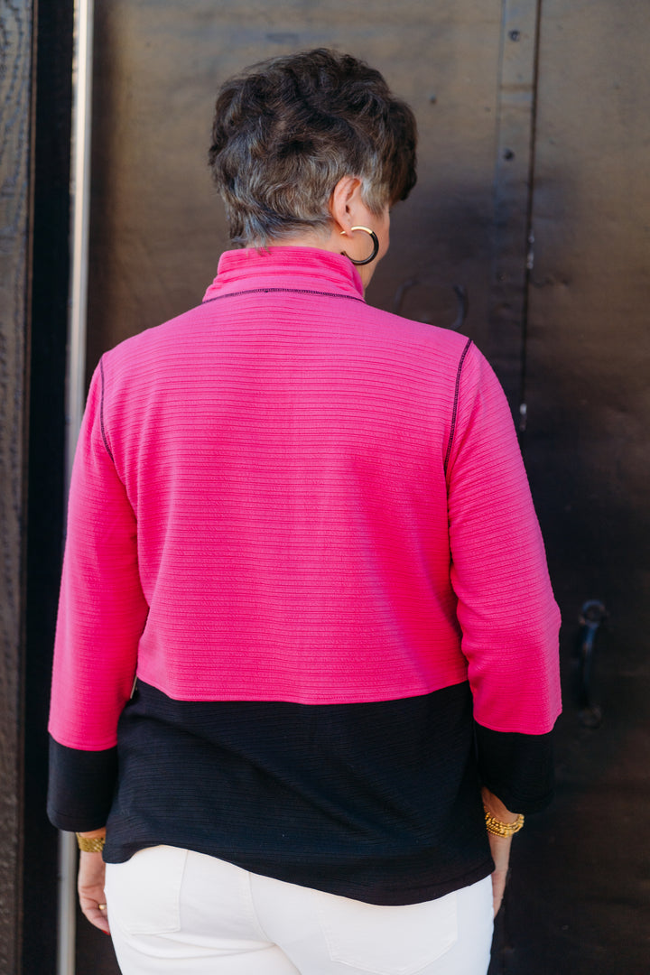 Multiples: 3/4 Band Sleeve Wire Collar Jacket in Fuchsia M15404JM