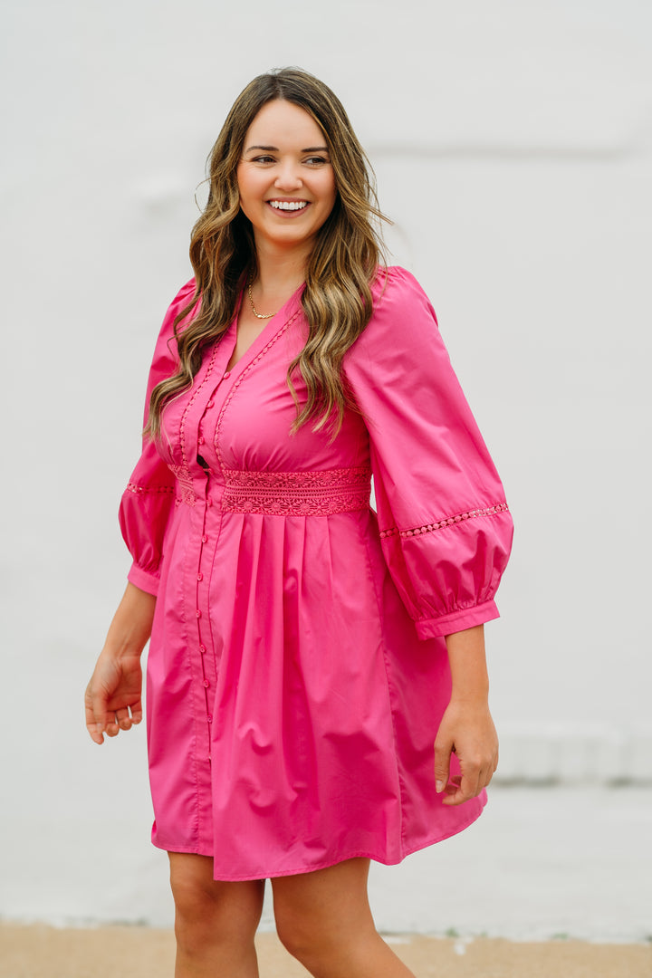 Jade: Pink Lace Trim Cinch Waist Dress 72C5124