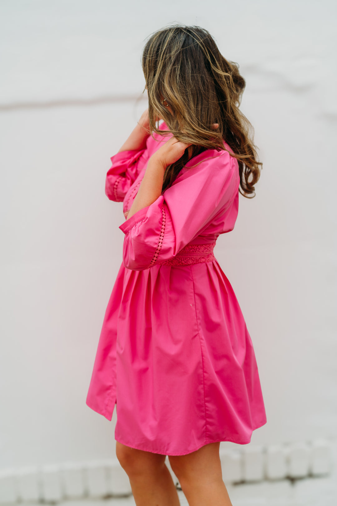 Jade: Pink Lace Trim Cinch Waist Dress 72C5124