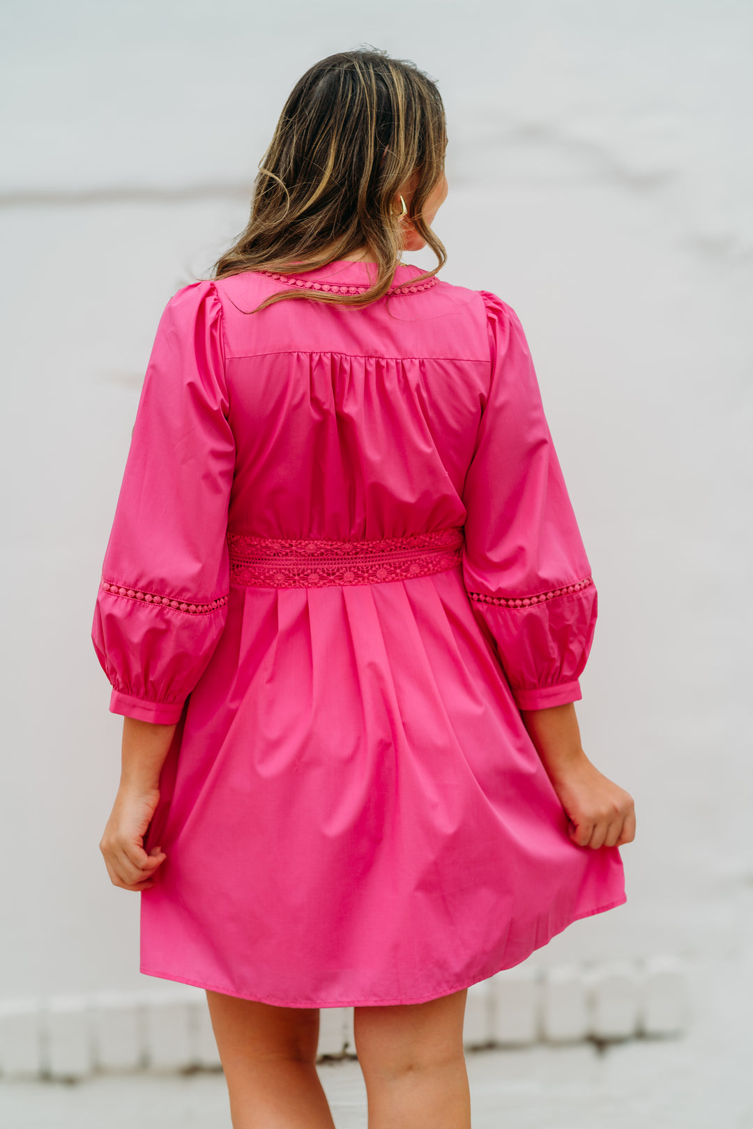 Jade: Pink Lace Trim Cinch Waist Dress 72C5124