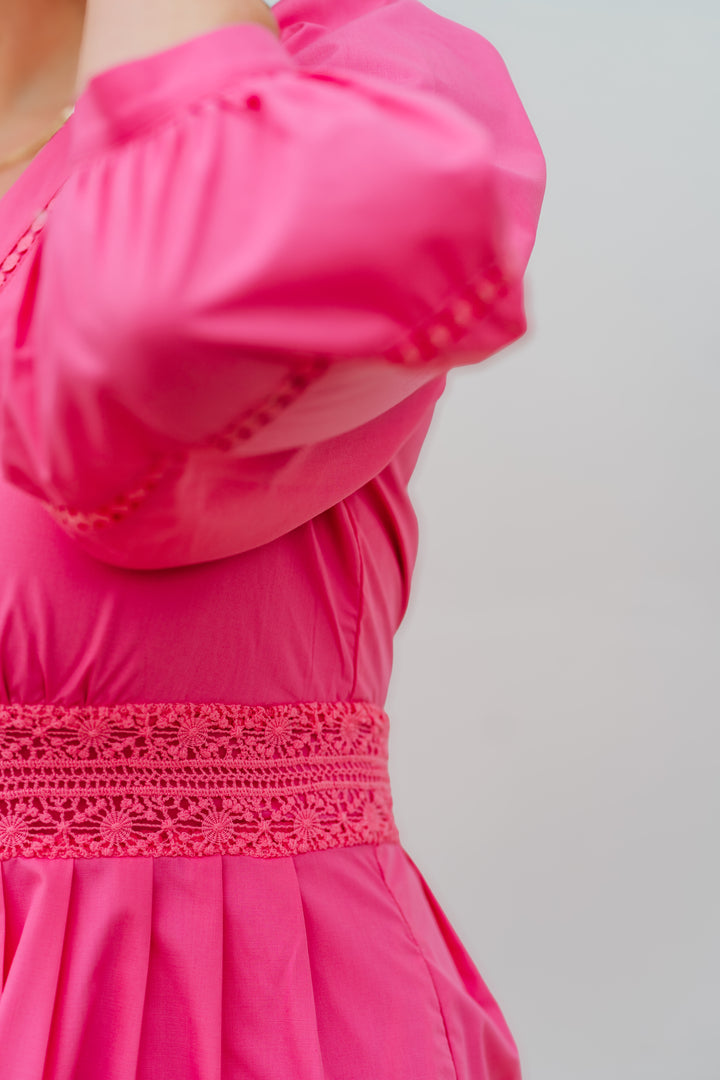 Jade: Pink Lace Trim Cinch Waist Dress 72C5124