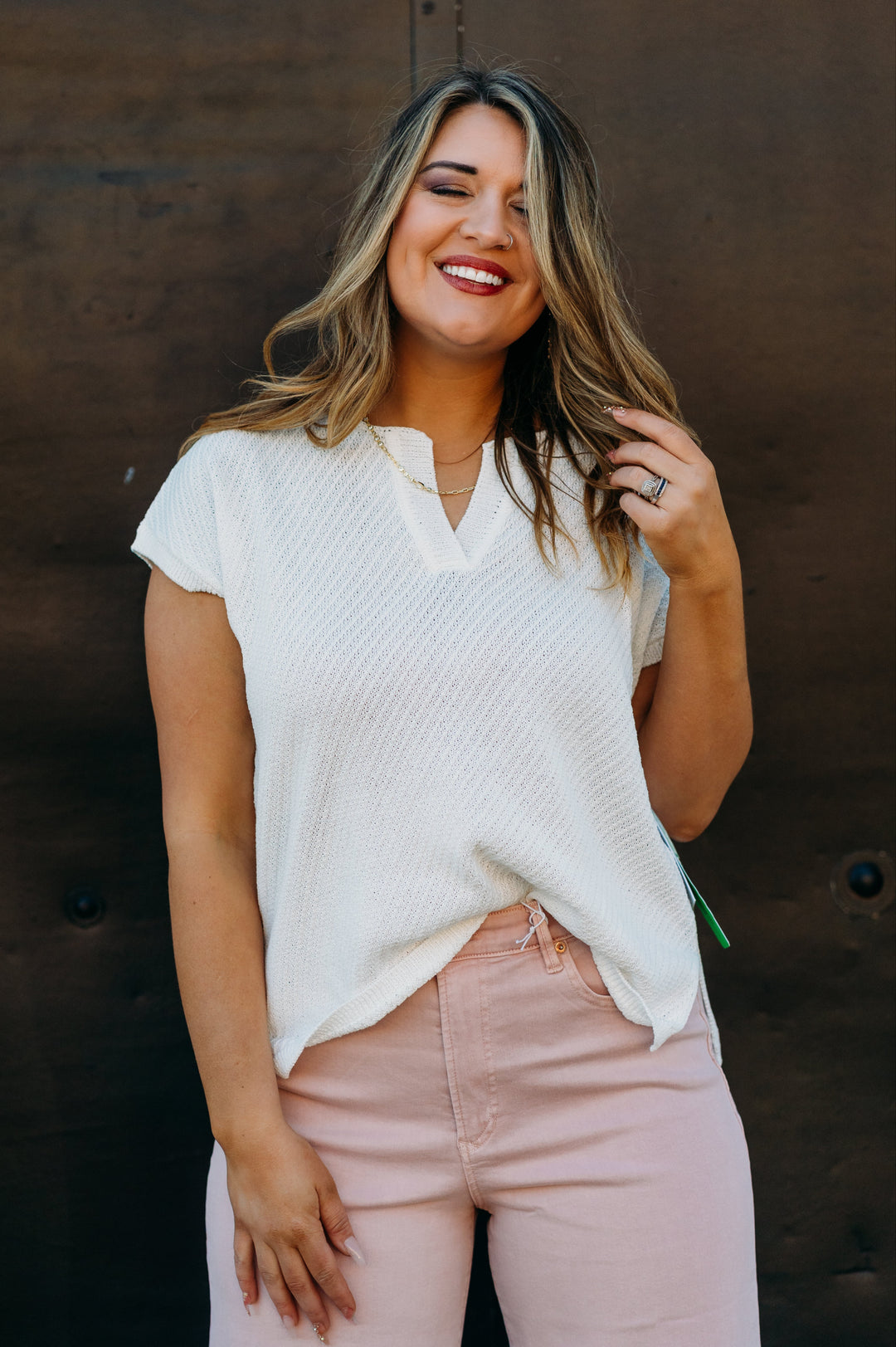 Tribal: Extended Shoulder Sweater in White