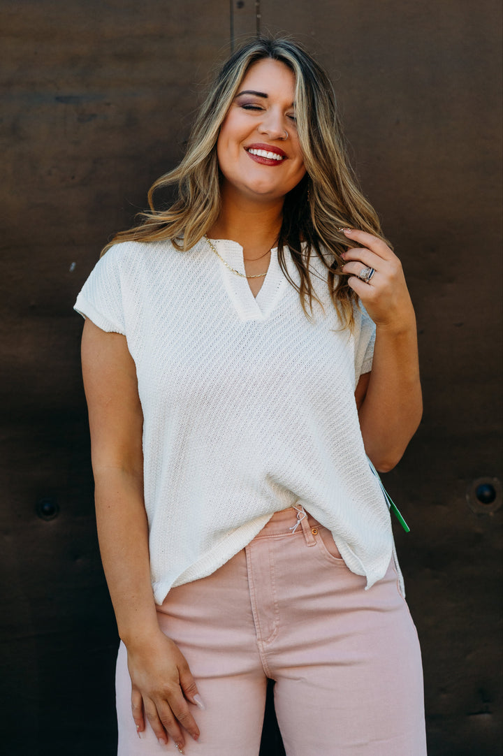 Tribal: Extended Shoulder Sweater in White