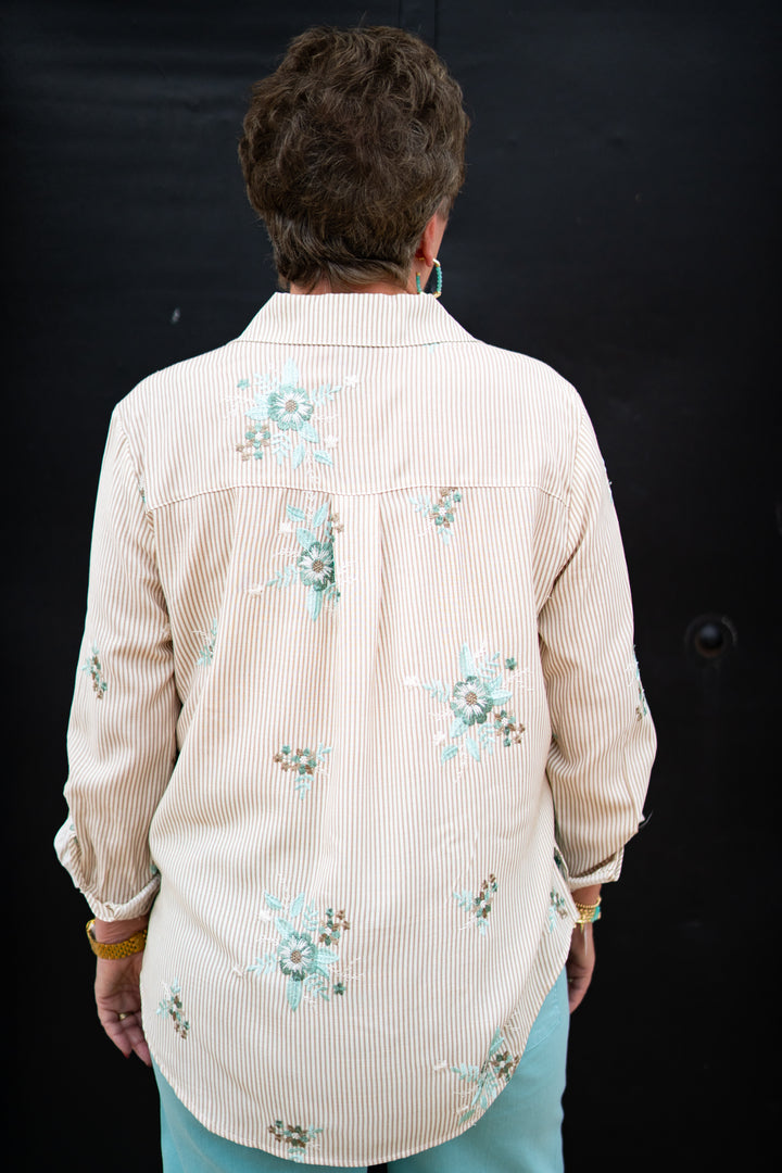 Multiples: Roll Tab Front Button Shirt W/ Embroidery (M35411BM)