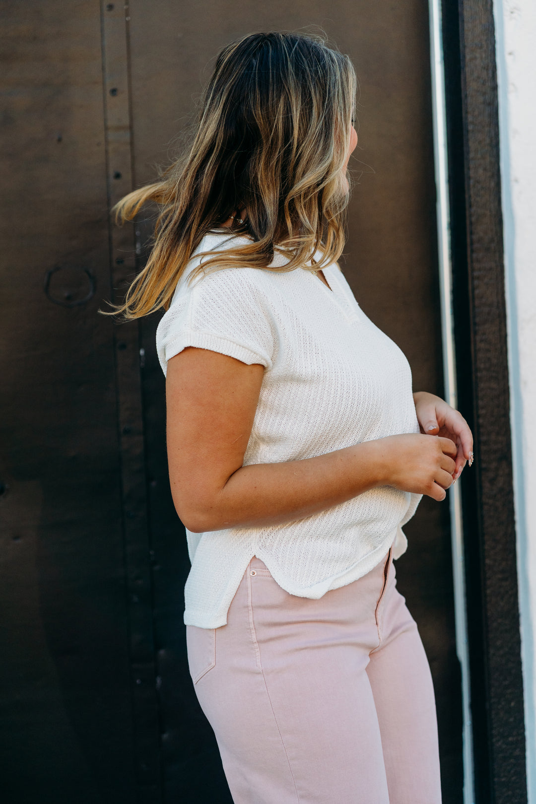 Tribal: Extended Shoulder Sweater in White