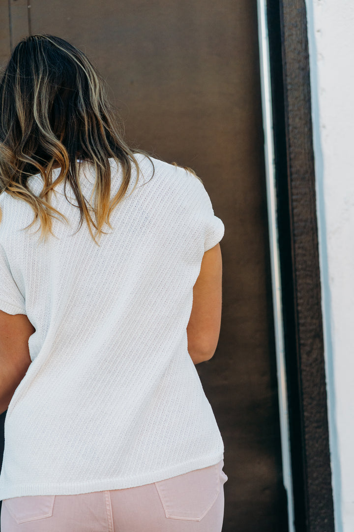 Tribal: Extended Shoulder Sweater in White