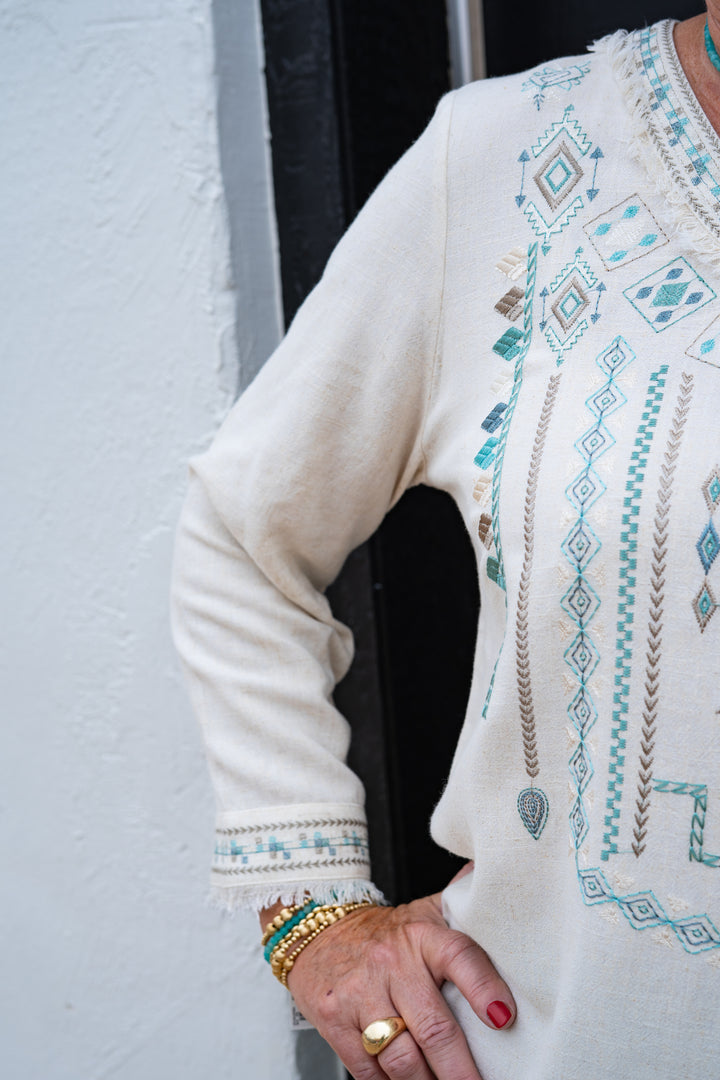 Multiples: 3/4 Sleeve Top W/ Embroidery (M35408TM)