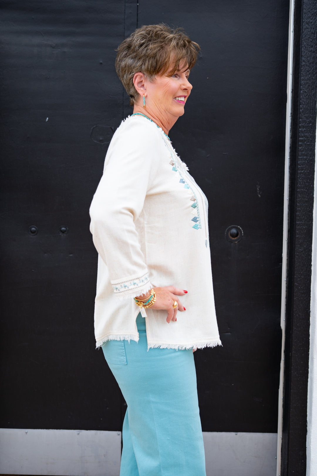 Multiples: 3/4 Sleeve Top W/ Embroidery (M35408TM)