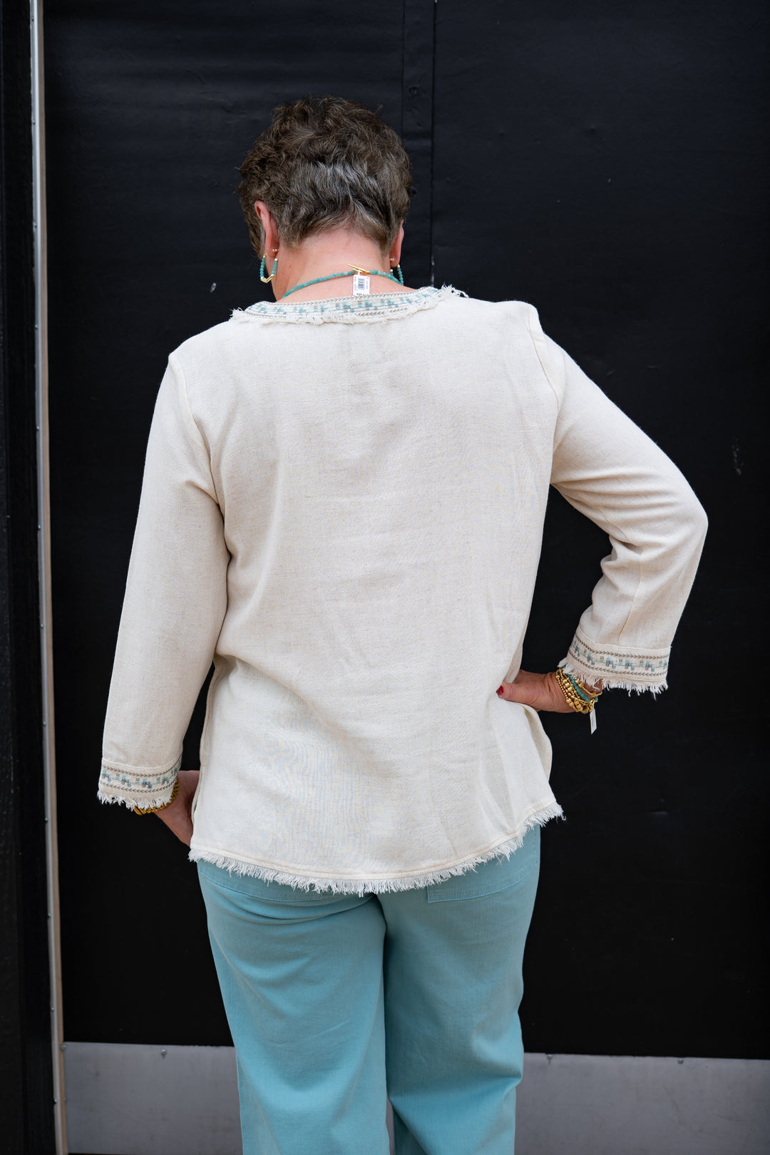 Multiples: 3/4 Sleeve Top W/ Embroidery (M35408TM)