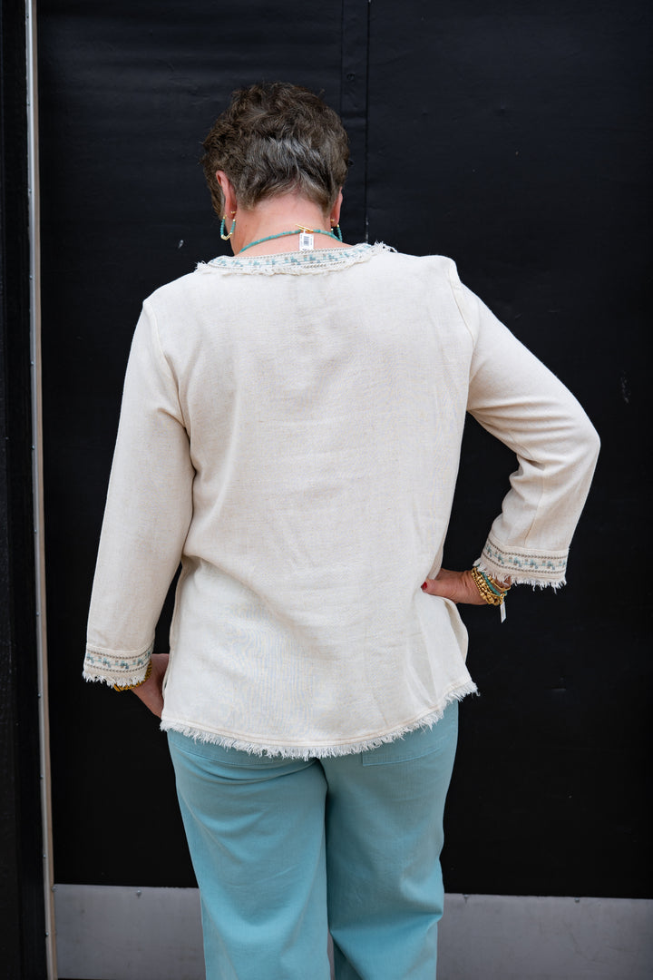 Multiples: 3/4 Sleeve Top W/ Embroidery (M35408TM)