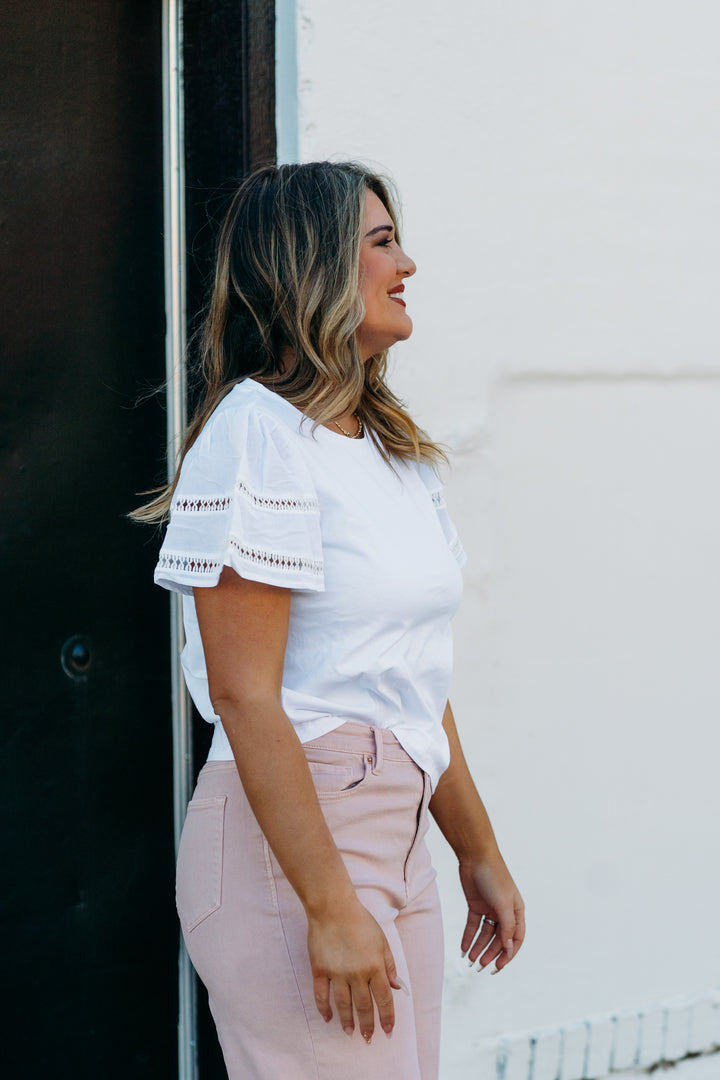 Tribal: Flutter Sleeve Top in White