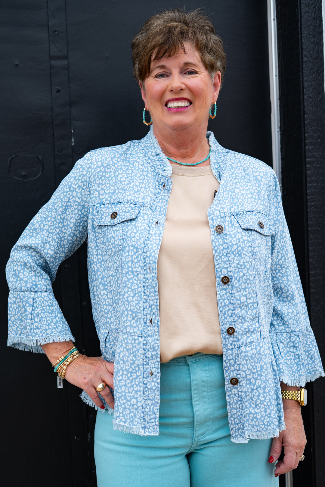 Multiples: 3/4 Flounce Sleeve Button Front Jacket (M35407JM)