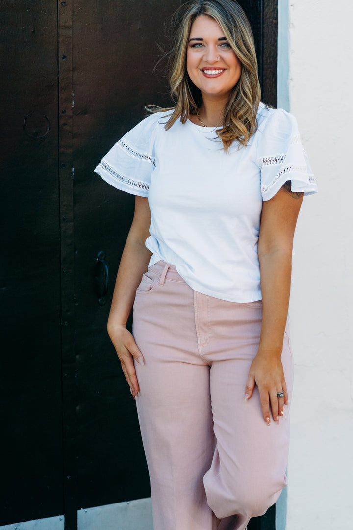 Tribal: Flutter Sleeve Top in White