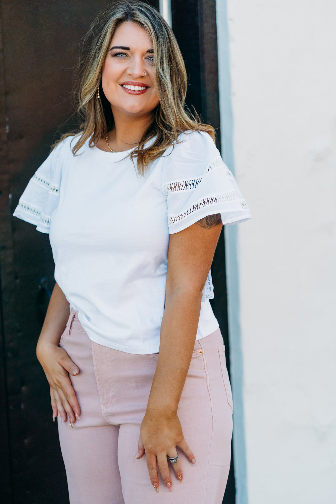 Tribal: Flutter Sleeve Top in White