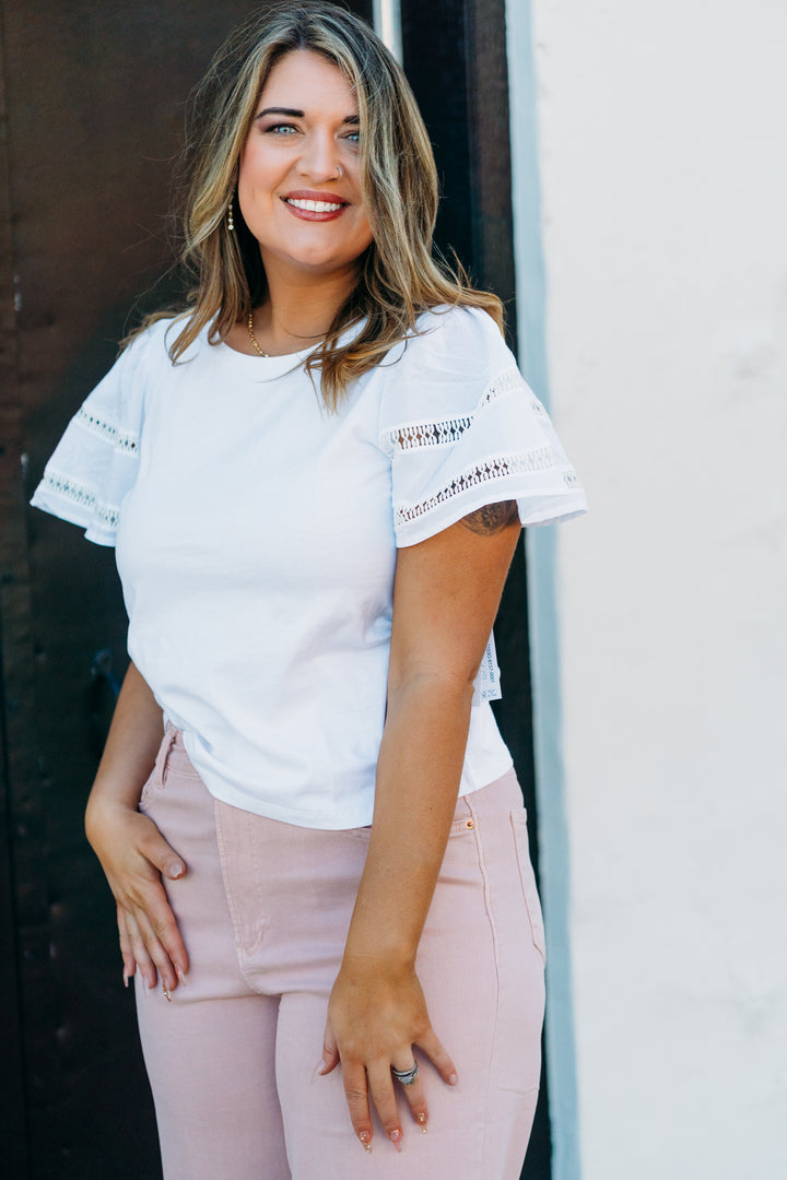 Tribal: Flutter Sleeve Top in White