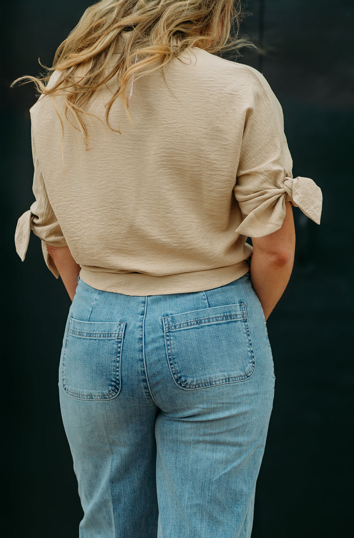 Joy Joy: Almond Tie Sleeve Shirt 72C4911