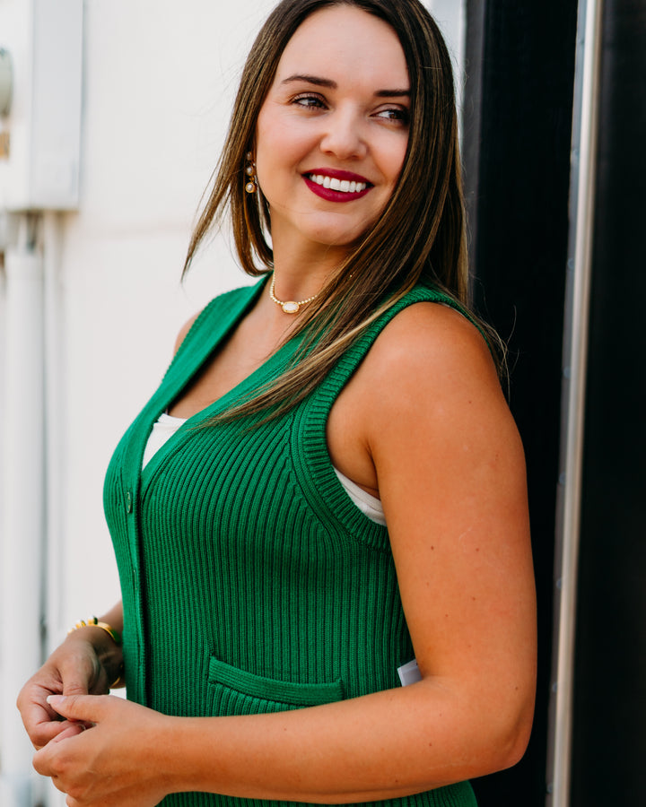 Karen Kane: Ribbed Button Sweater Vest in Emerald