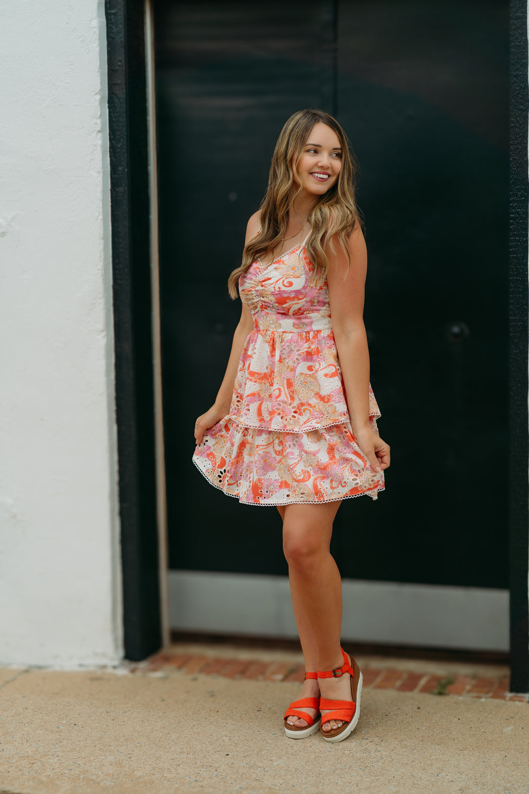 Joy Joy: Ribbon Cinched Wait Layer Dress in Floral 72C7528