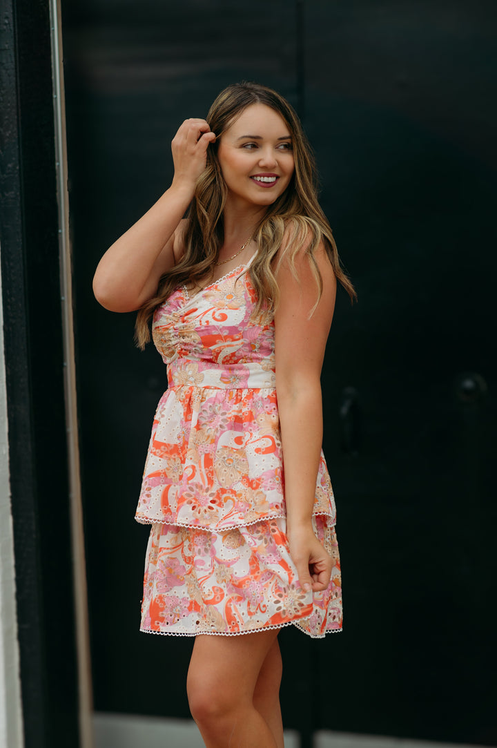 Joy Joy: Ribbon Cinched Wait Layer Dress in Floral 72C7528