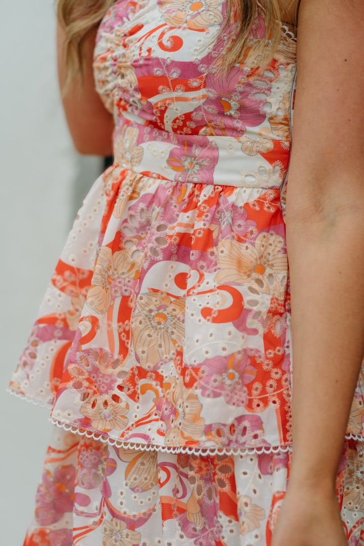 Joy Joy: Ribbon Cinched Wait Layer Dress in Floral 72C7528