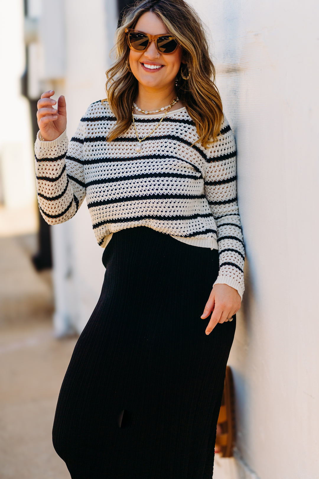 Z Supply: Kit Stripe Crochet Sweater in Sea Salt