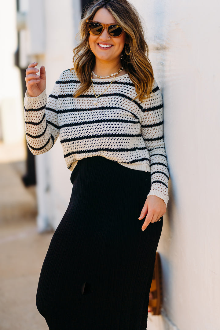 Z Supply: Kit Stripe Crochet Sweater in Sea Salt