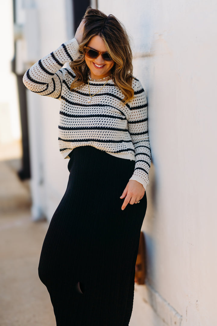 Z Supply: Kit Stripe Crochet Sweater in Sea Salt