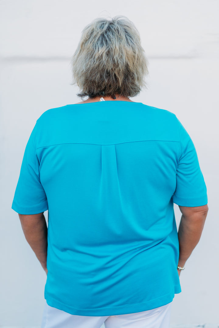 Multiples: (Fiesta) Elbow Sleeve Scoop Neck Top in BRTTRQ M25102TM