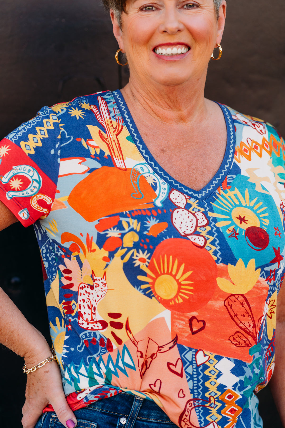 Johnny Was: Janie Favorite Short Sleeve V-Neck Tee in Liberty Scarf