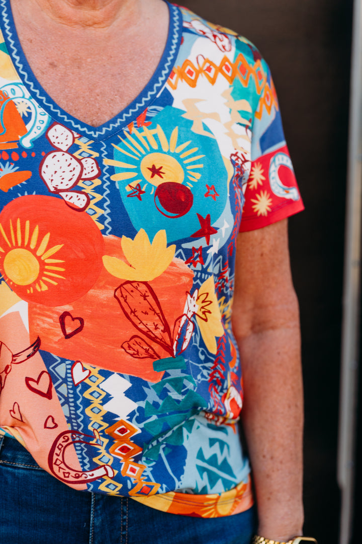 Johnny Was: Janie Favorite Short Sleeve V-Neck Tee in Liberty Scarf