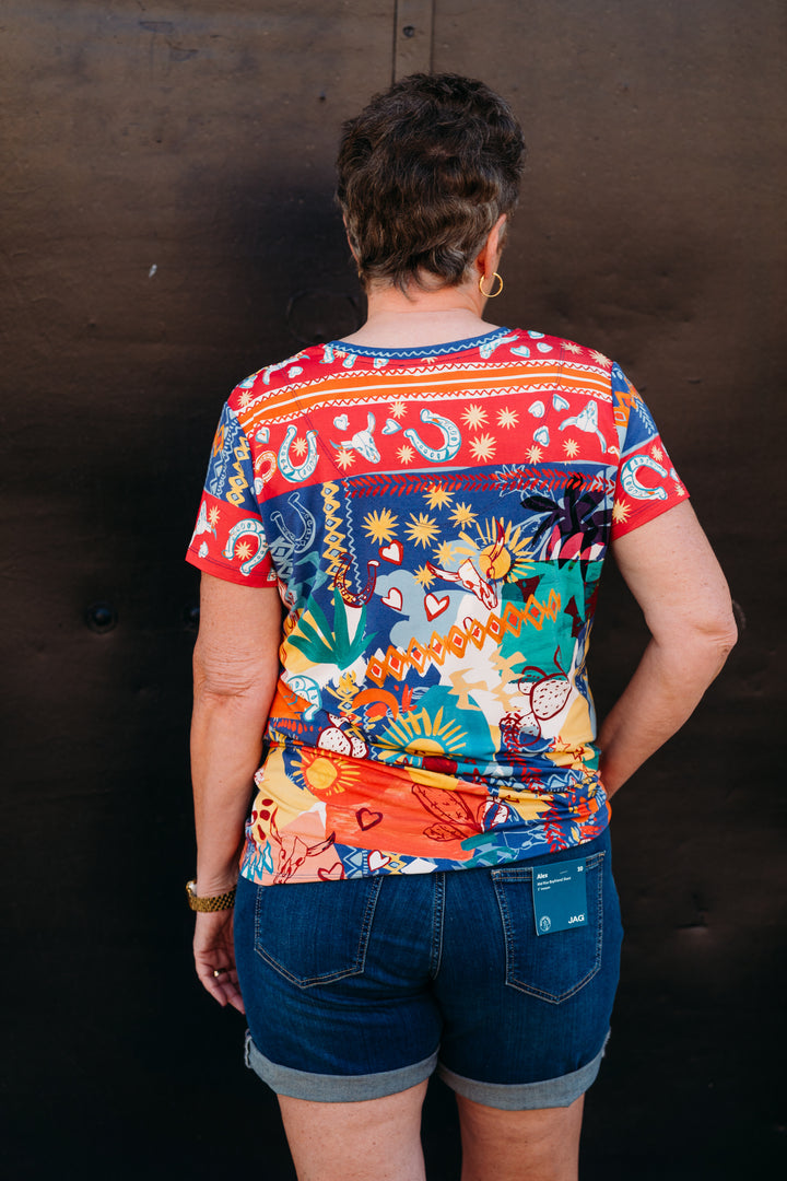 Johnny Was: Janie Favorite Short Sleeve V-Neck Tee in Liberty Scarf