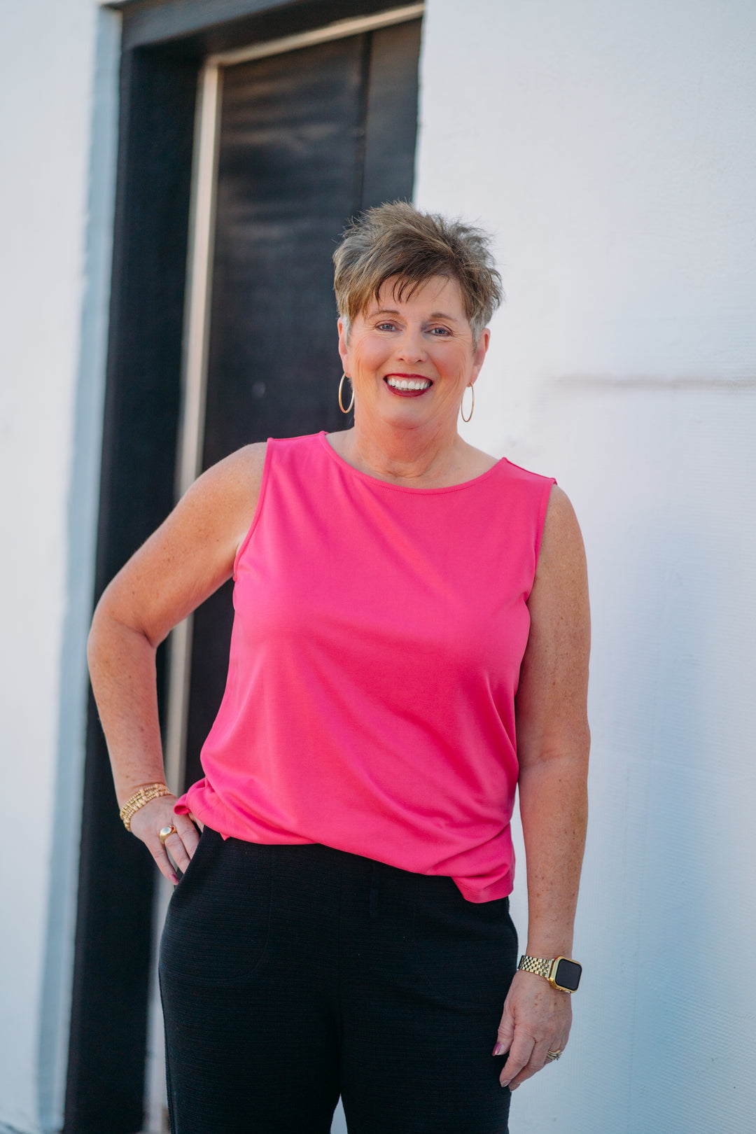 Multiples: (Fiesta) Solid Knit Tank Top in Magenta M25103TM