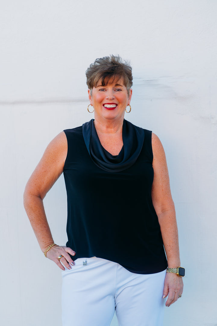 Joseph Ribkoff: Silky Knit and Satin Sleeveless Top