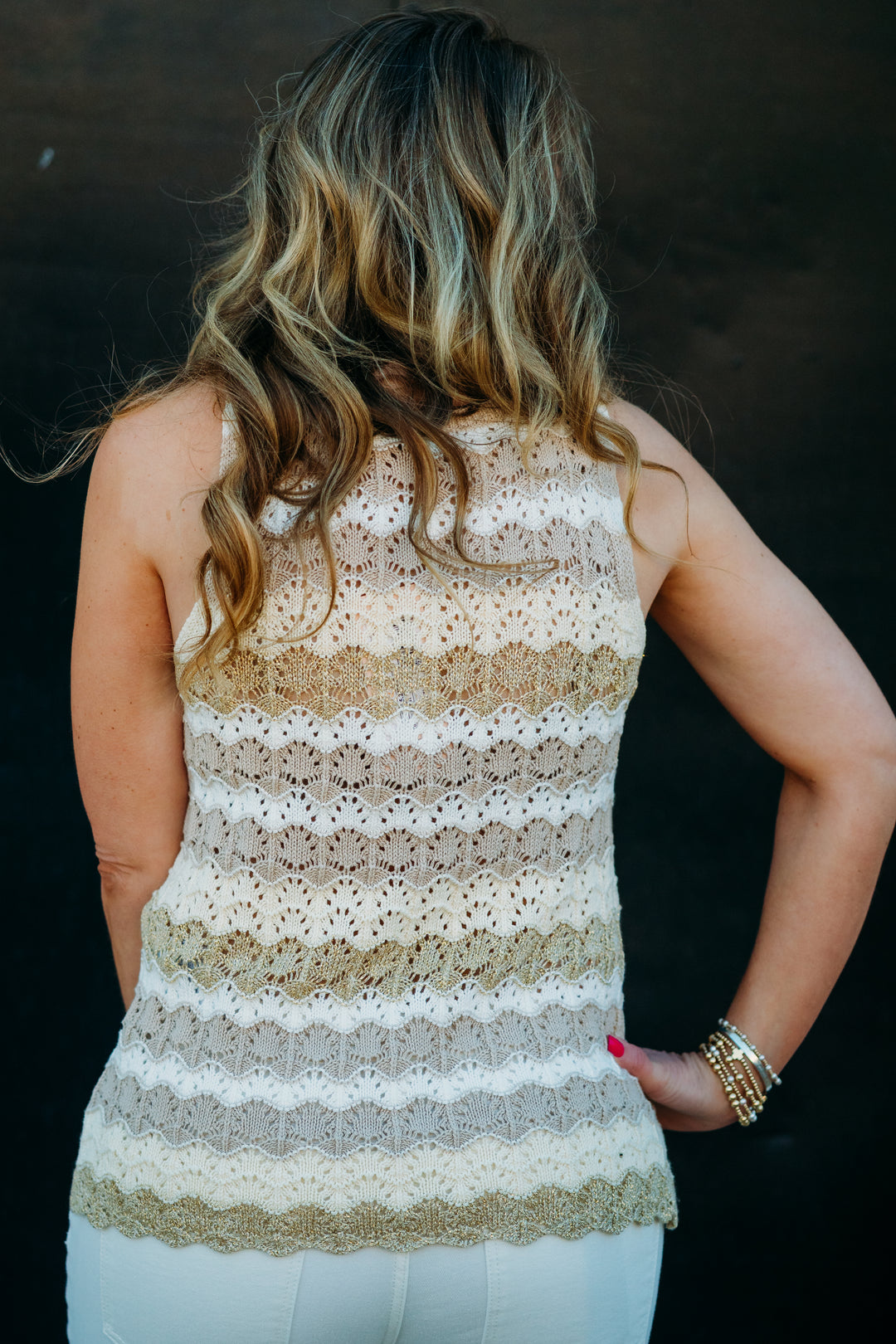 Esqualo: Ajour Knit Top in Stripe 27200