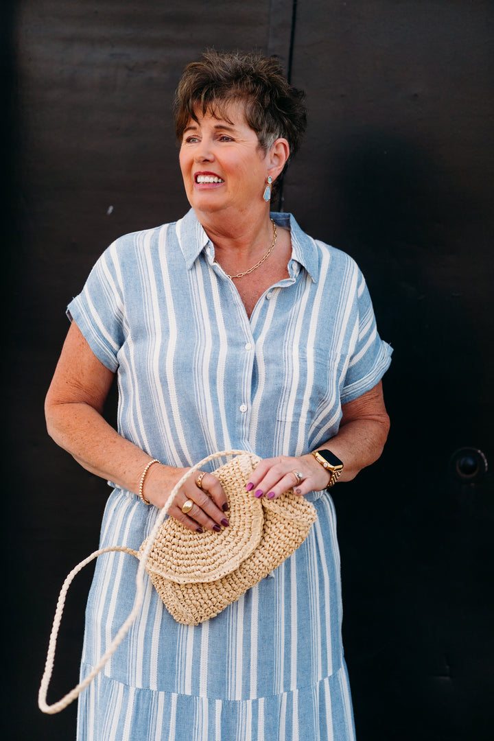 Thread & Supply: Benny Shirt in Ivory Blue Stripe