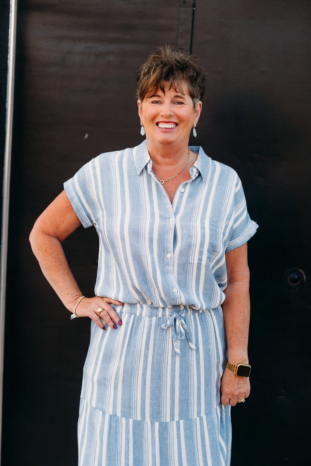 Thread & Supply: Benny Shirt in Ivory Blue Stripe